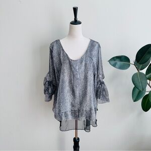 Patrizia Luca flowy chiffon layered roll tab sleeve blouse